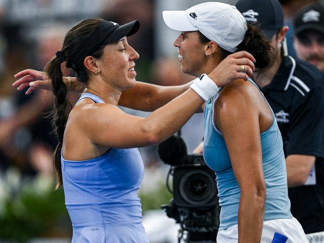 Madison Keys and Jessica Pegula embrace at the end of the Adelaide International final. Picture: Getty Images