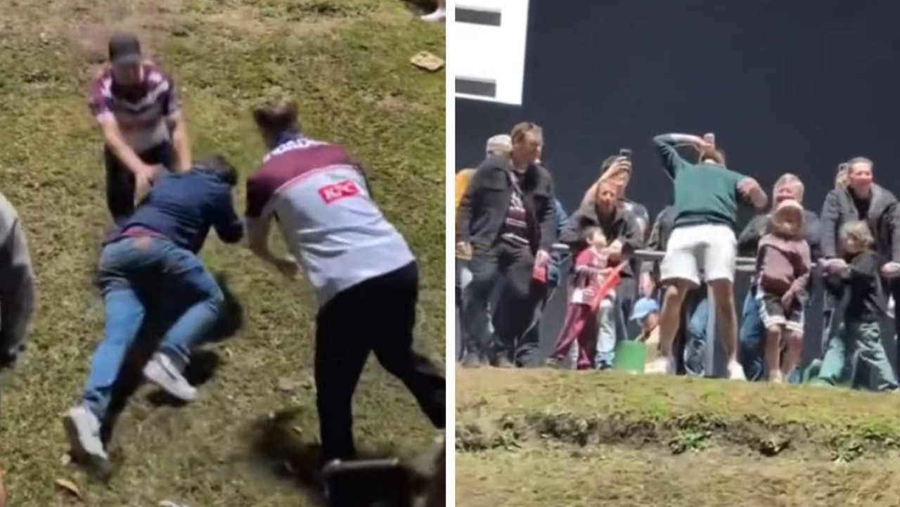 Manly fans do the Run It Straight challenge at Brookvale Oval.