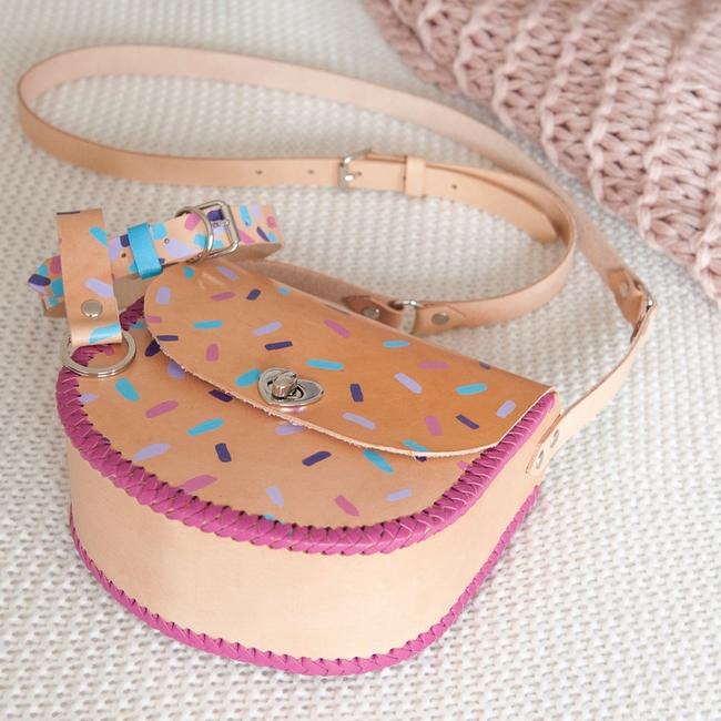 A leather bag handcrafted by Trinidad Roldan Rojas. She made leather bags and dog collars before turning her attention to making acrylic jewellery. Picture: Sarah Ryan
