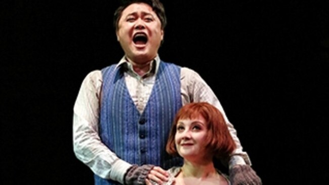 Tenor Ji-Min Park sings the role of Rodolfo in Opera Australia’s 2017 production of Puccini’s La Boheme. Pictured with Park is Mariangela Sicilia, who sang the role of the seamstress, Mimi. Picture: Prudence Upton