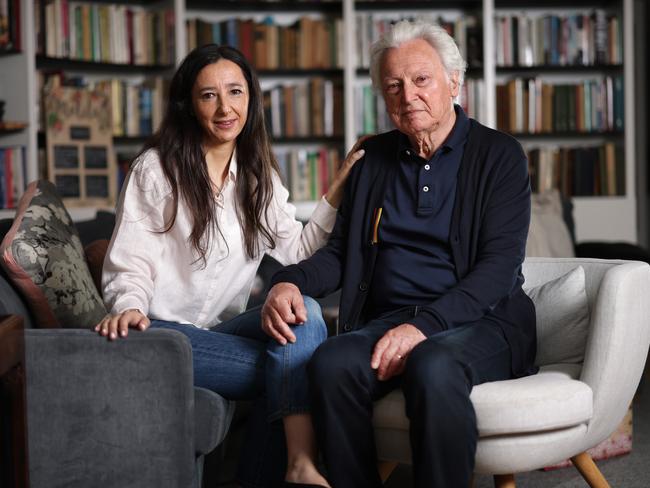 Michelle Lesh and Rai Gaita, who are the wife, and stepfather-in-law, of Mark Raphael Baker, at home in St Kilda, Melbourne. Picture: Alex Coppel