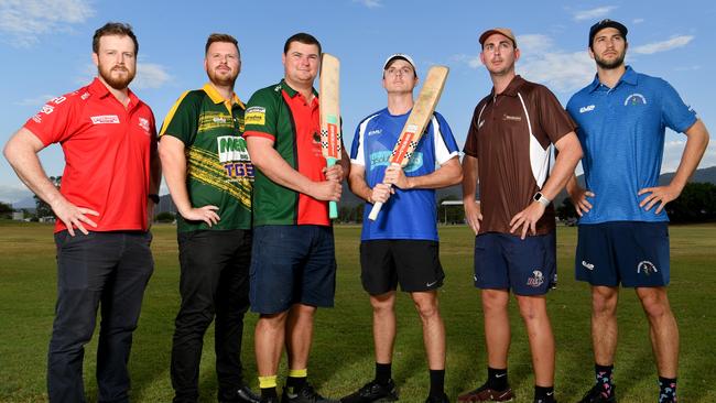 Chris Stanger from Norths, Sam Farrelly from Northern Beaches, Chris Gartrell from Suburban Parks, Sam Lowry from Wests, Grant Dilger from Wanderers and Bailee Brown from Brothers are set the the up-coming Townsville cricket season. Picture: Evan Morgan