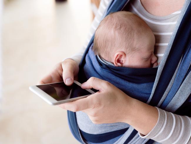 Red Nose Australia recommends parents should be able to see their baby’s face at any time while they are in a sling. Picture: Generic/file