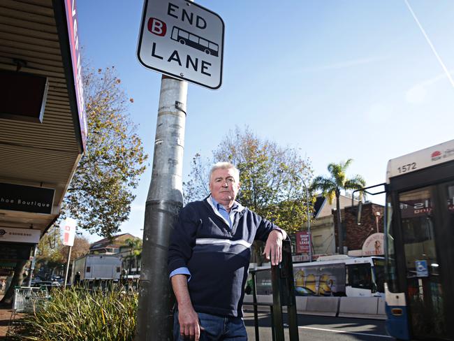 Retired traffic engineer Peter Twiney at one of the new planned local bus stop locations in Military Rd, Cremorne, which is part of the B-Line project. Picture: Adam Yip