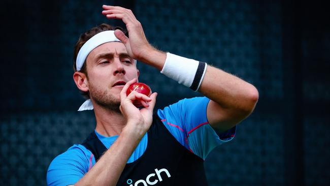 Broad bowls during a net training session at the Gabba. Picture: AFP