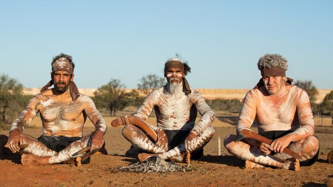 Wangan and Jagalingou people have gathered at the Carmichael Mine site in the Galilee Basin to perform a cultural ceremony. Picture: Contributed