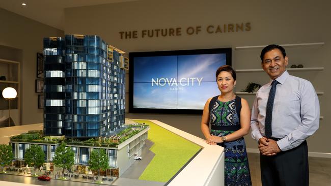 World Class Global assistant marketing director Lai Gin Yee and sales director Zak Thaker with a scale model of stage one of Nova City. Picture: Marc McCormack