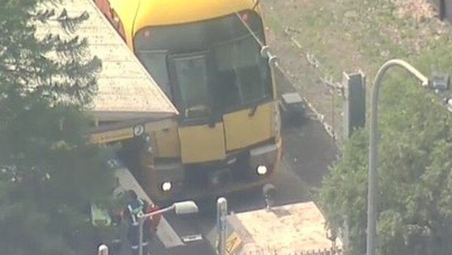 The train hit a barricade this morning. Picture: Nine News