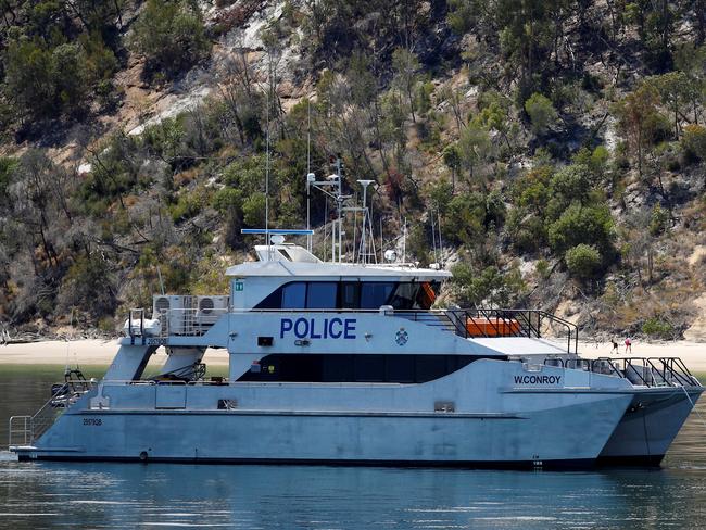 A police boat patrols Fraser Island for the royal arrival. Picture: Getty