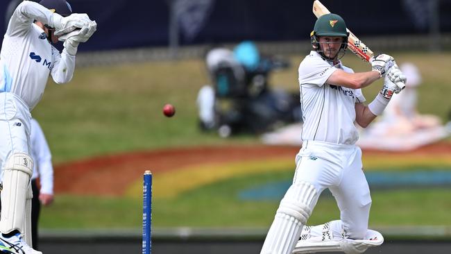 HOBART, AUSTRALIA - NOVEMBER 19: Brad Hope of the Tigers bats during the Sheffield Shield match between Tasmania and New South Wales at Blundstone Arena, on November 19, 2023, in Hobart, Australia. (Photo by Steve Bell/Getty Images)