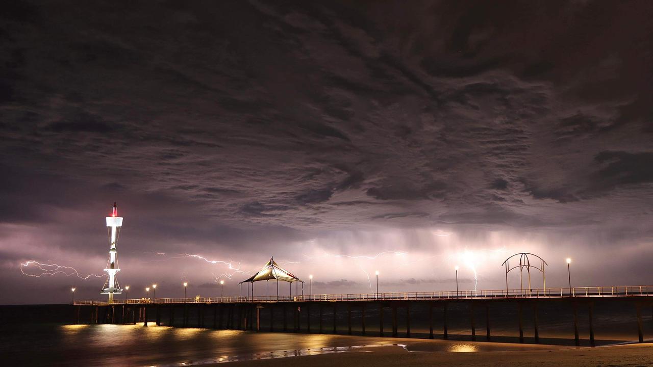 The storm rolling in over Brighton jetty. Picture: Rick Beal