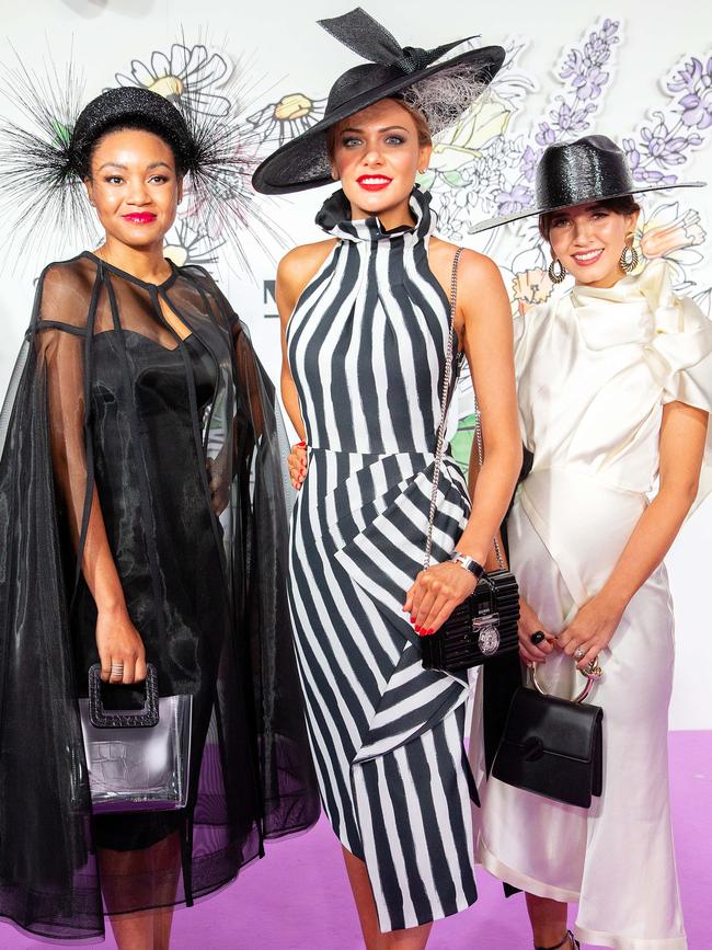 The best dressed at Fashions on the Field: 3rd place Rai Jones (left), 1st place Adele Pearce, 3rd place Carena West. Picture: Mark Stewart