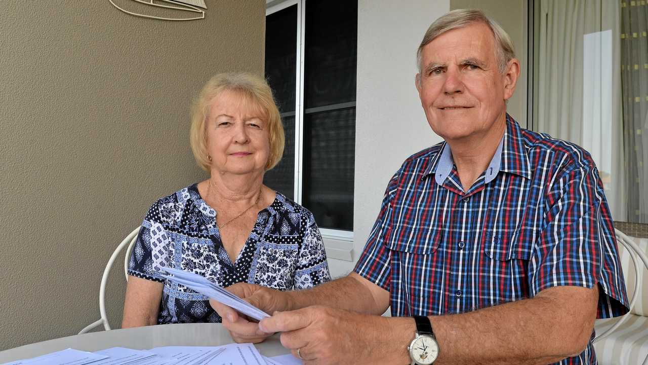 Colin and Heather Mildwaters and their son, Grant, have been letterbox dropping their story of their gay son Grant around the Coast in a bid to get people to vote yes in the same sex marriage plebiscite. Picture: Patrick Woods