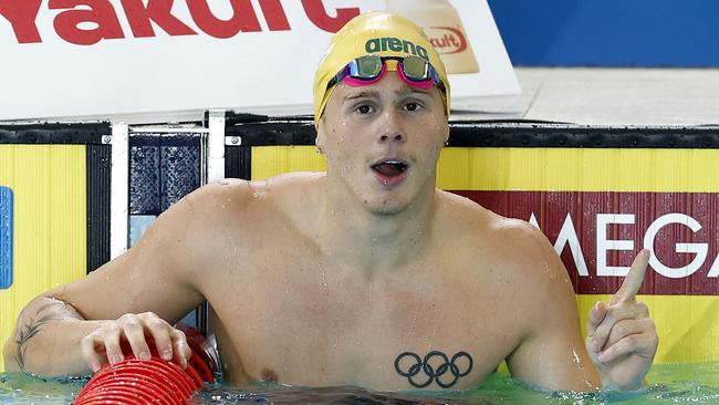 MELBOURNE, AUSTRALIA – DECEMBER 15: Isaac Cooper of Australia celebrates winning the Men's 50m Backstroke Semifinal on day three of the 2022 FINA World Short Course Swimming Championships at Melbourne Sports and Aquatic Centre on December 15, 2022 in Melbourne, Australia. (Photo by Daniel Pockett/Getty Images)