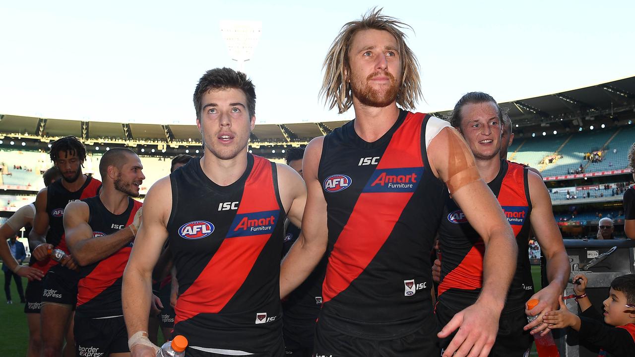 Zach Merrett and Dyson Heppell. (Photo by Quinn Rooney/Getty Images)