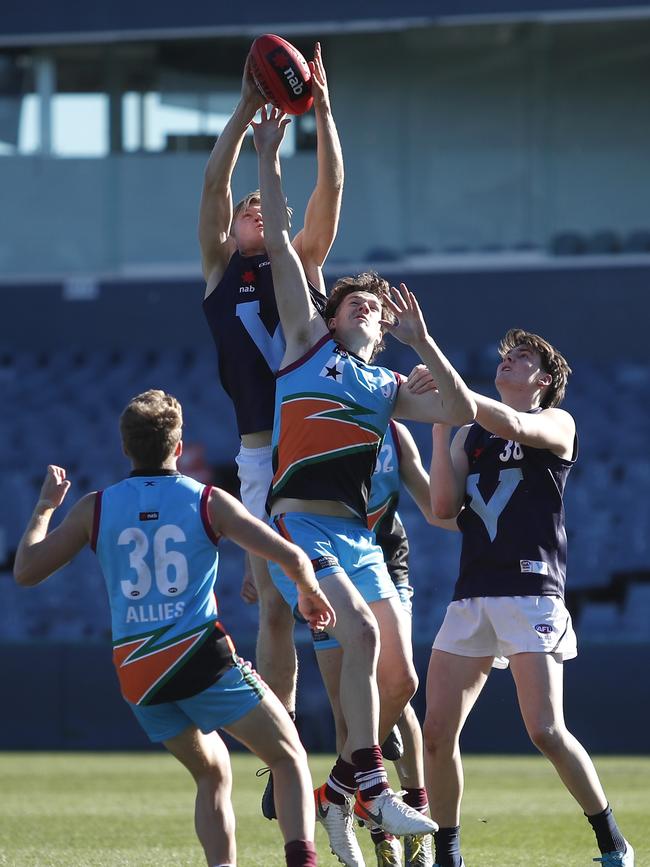 Fischer McAsey marks for Vic Metro in 2019. Picture: Dylan Burns/AFL Photos via Getty Images