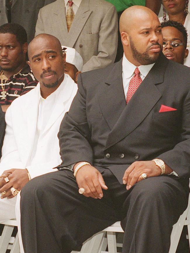 Tupac with the real Suge Knight around a month before he was killed. Knight was driving the car the night Shakur was shot. Picture: Supplied