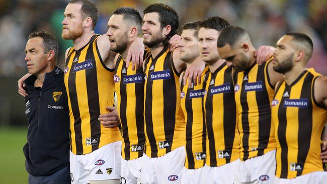 Clarkson and his players ahead of last year’s qualifying final against Richmond. Picture: Michael Klein