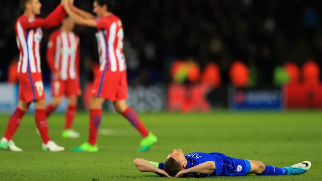 Jamie Vardy of Leicester City is dejected.