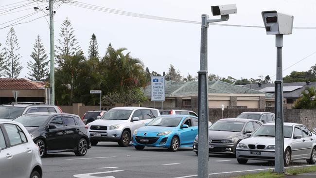 The speed and red light camera at the junction of Bermuda St and Rudd St in Broadbeach Waters. Picture: Glenn Hampson.