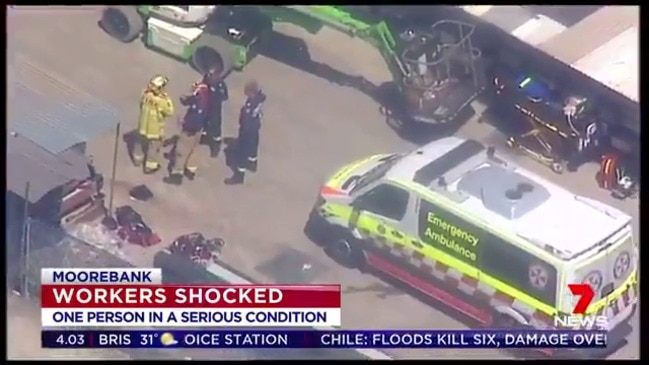 Several workers have suffered electric shocks at an industrial building in Moorebank. Credit: 7 News Sydney