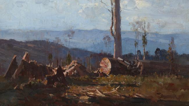 Detail: Arthur Streeton, Last of the messmates (1928) oil on canvas 62.5 x 75 cm. Private collection, Sydney. Picture: NGV, Melbourne