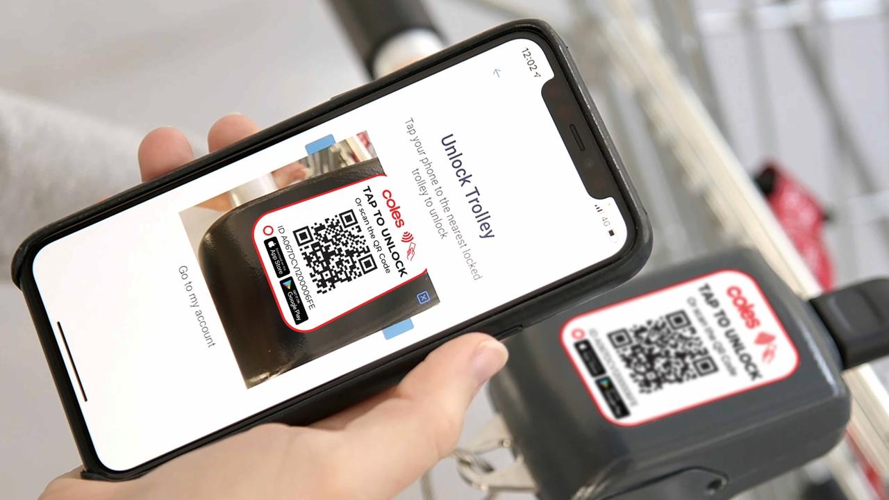 Coles is trialling unlocking trolleys with a phone app.