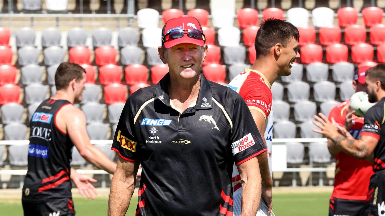 Wayne Bennett addresses the media at Kayo Stadium. Picture: Steve Pohlner