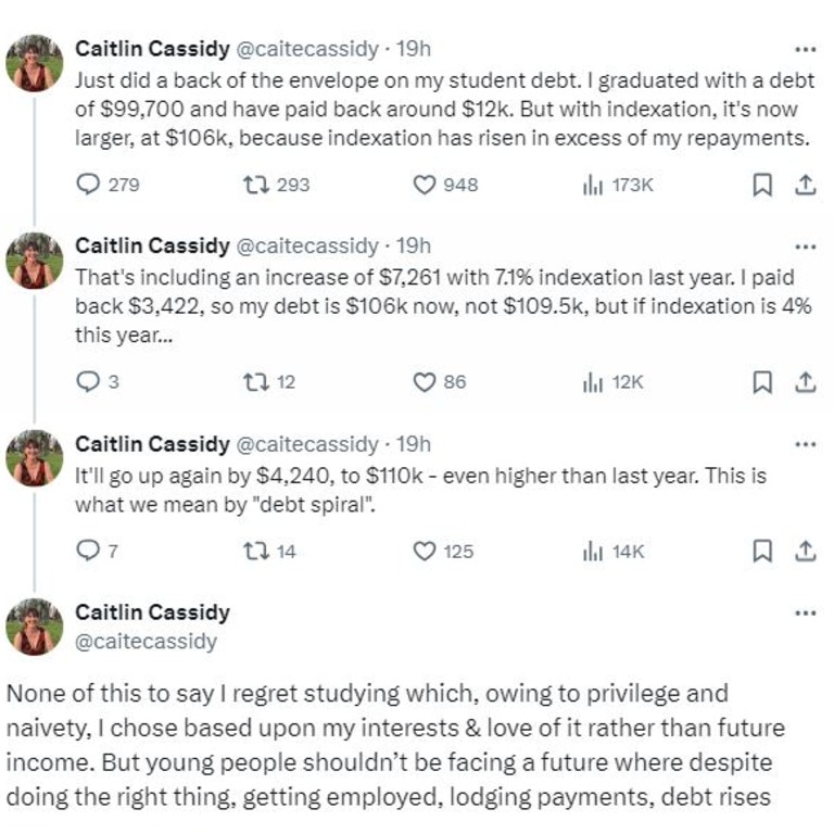 Caitlin Cassidy shared the reality of her HECS debt journey on social media. Picture: Caitlin Cassidy/HECS