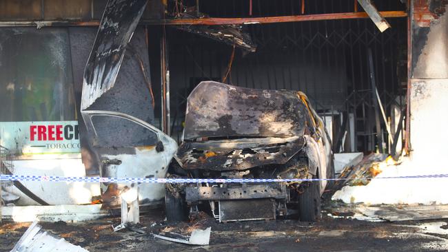 A tobacco shop in Melbourne’s Altona was firebombed in January. Picture: David Crosling