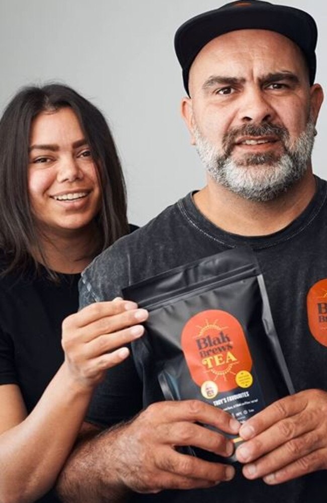 Blak Brews founder Troy Benjamin with wife Cerisa Benjamin, who is now full-time at the Indigenous tea start-up. Picture: Blak Brews