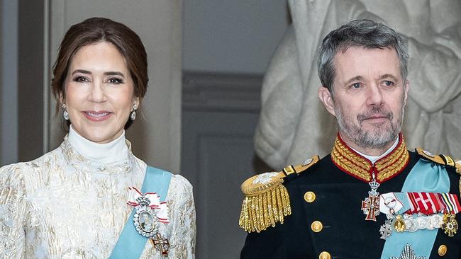 Denmarks Queen Mary and King Frederik X arrives at The Royal Couple's New Year's Reception for accredited Diplomats to Denmark at Christiansborg Palace in Copenhagen on January 6, 2025.  (Photo by Emil Nicolai Helms / Ritzau Scanpix / AFP) / Denmark OUT