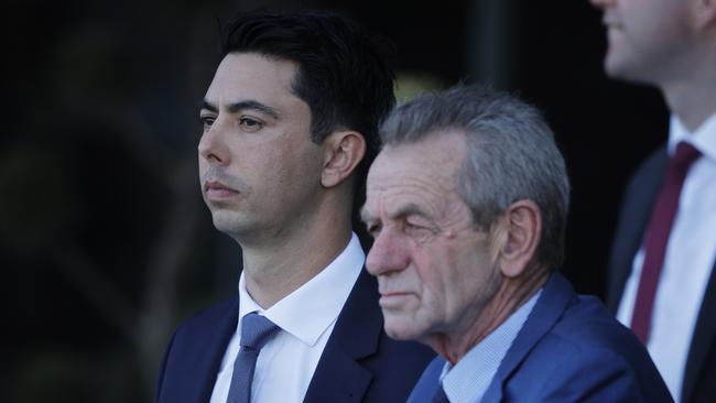 SYDNEY, AUSTRALIA - AUGUST 29: Training partners Sterling Alexiou and Gerald Ryan look on during Sydney Racing at Rosehill Gardens on August 29, 2020 in Sydney, Australia. (Photo by Mark Evans/Getty Images)