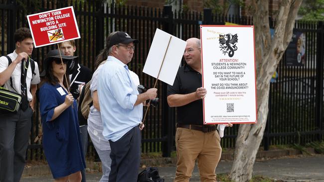 Anti-co-ed Newington College protesters walking towards the school in Stanmore in a silent protest against the switch. Picture: Richard Dobson