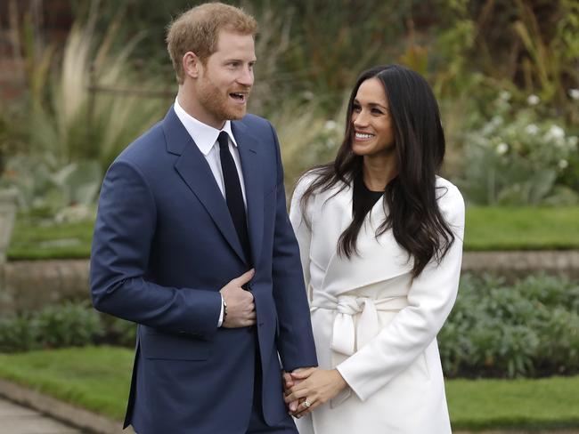 Meghan Markle and Prince Harry at Kensington Palace. Picture: AP/Matt Dunham