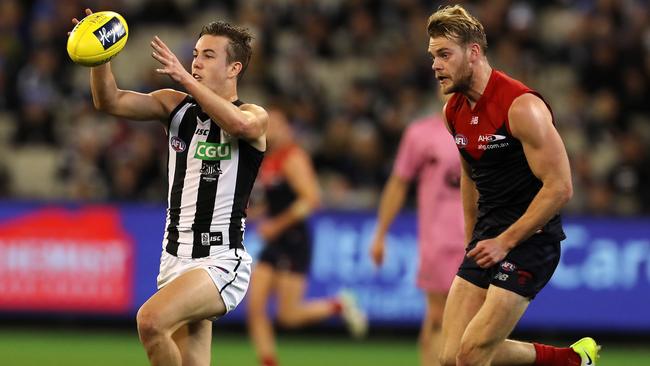 Callum Brown on his AFL debut against Melbourne. Picture: Michael Klein