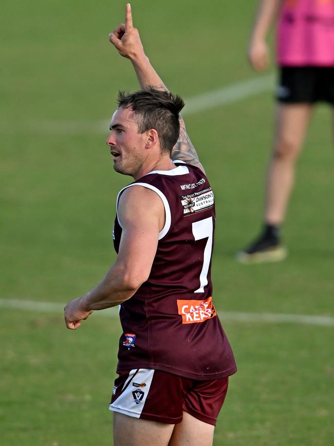 Braeden Kight celebrates a goal for Melton. Picture: Andy Brownbill