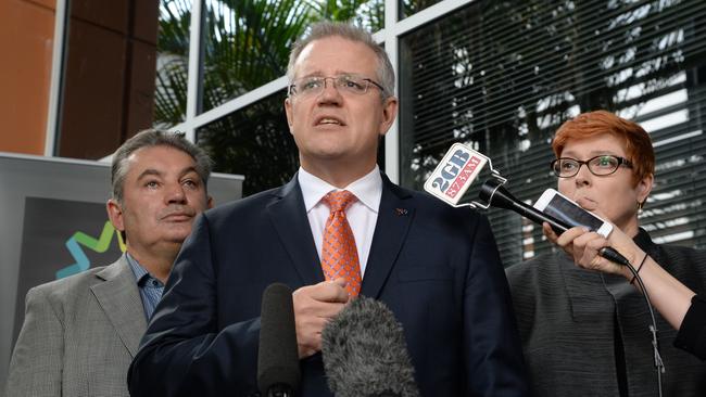 Federal Minister for Social Services Scott Morrison, Minister for Human Services Marise Payne and Member for Macarthur Russell Matheson make a funding announcement at Centrelink in Campbelltown.