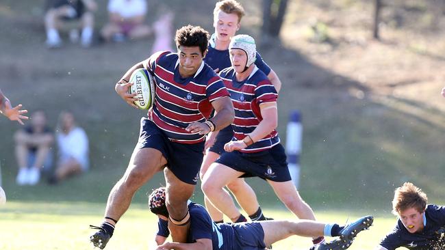 GPS First XV schoolboy rugby union - The Southport School vs. Brisbane Grammar School (blue) at The Village Green. Photo of Zane Nonggorr. Photo by Richard Gosling