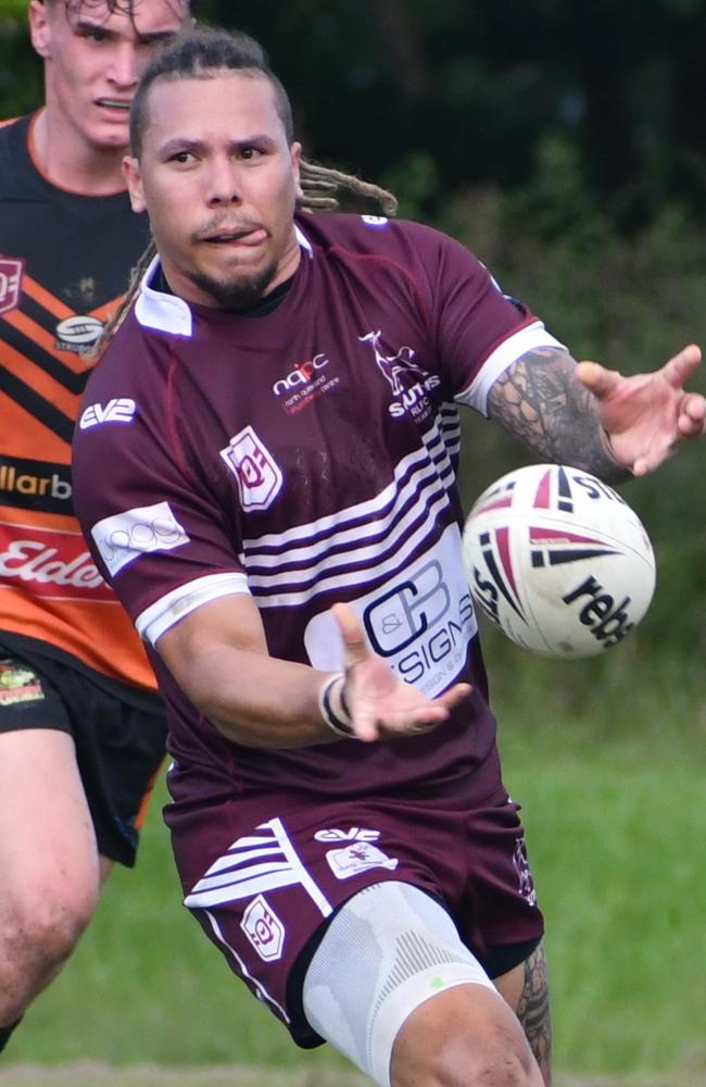 Souths RLFC Townsville Shaun Nona. Photos from the Herbert River Crushers Rugby League Club’s first hit out for the 2024 season against Souths RLFC Townsville at Artie Gofton Oval in Ingham on Sunday. The Crushers went down 22-12. Picture: Cameron Bates