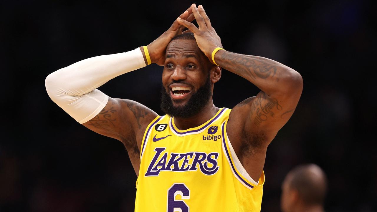 BOSTON, MASSACHUSETTS - JANUARY 28: LeBron James #6 of the Los Angeles Lakers reacts during the fourth quarter against the Boston Celtics at TD Garden on January 28, 2023 in Boston, Massachusetts. The Celtics defeat the Lakers 125-121. Maddie Meyer/Getty Images/AFP (Photo by Maddie Meyer / GETTY IMAGES NORTH AMERICA / Getty Images via AFP)