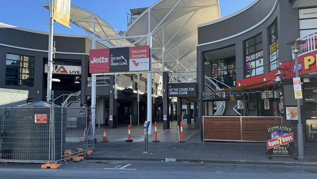 The assault happened on the footpath out the front of this arcade on Hindley St. Picture: Dean Martin