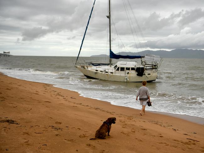 Cyclone Kirrily Townsville 2024. A boat washed up on the Strand, near the C Bar. Picture: Evan Morgan