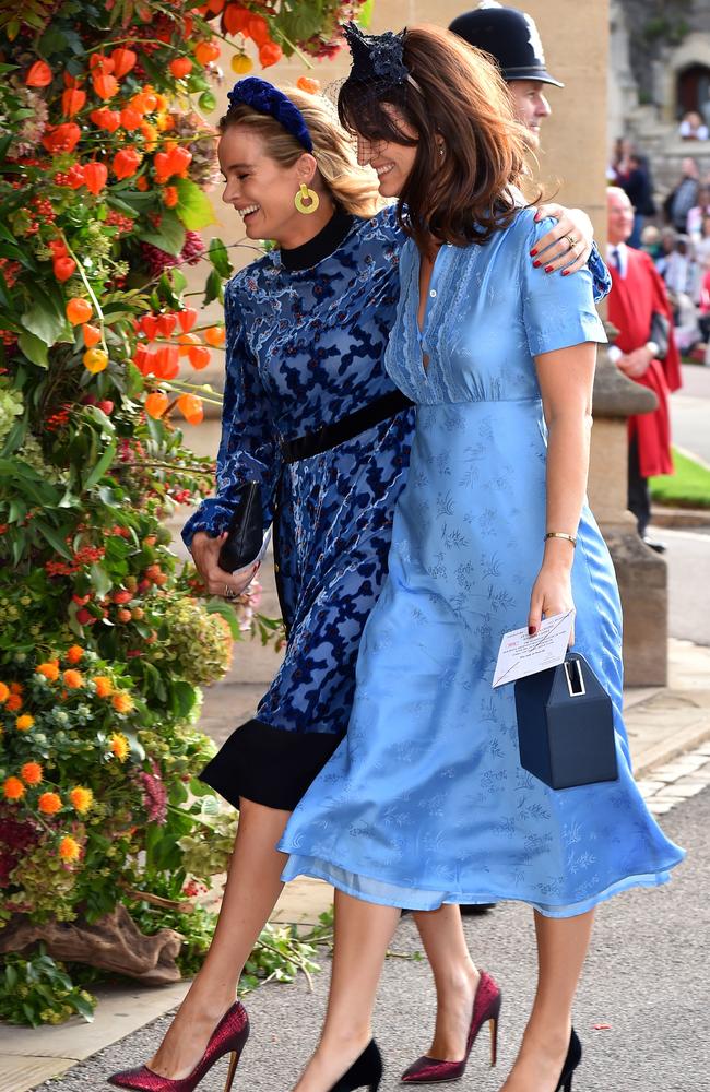 Harry’s ex Cressida Bonas, left, also attended her close friend Princess Eugenie’s wedding at Windsor Castle. Picture: Getty Images