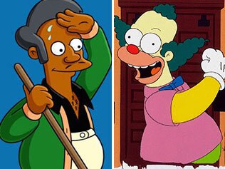 Apu and Krusty the Clown in the Simpsons.