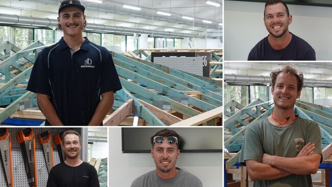 Some of the Certificate III carpentry students at TAFE NSW’s Coffs Harbour campus.