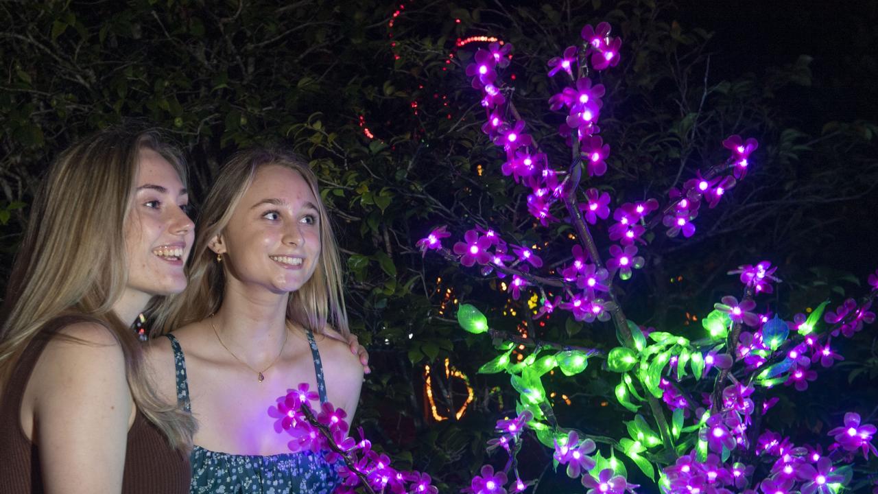 Sami Shine (left) and Chelsea Golding. Opening of Toowoomba's Christmas Wonderland in Queens Park. Saturday, December 4, 2021. Picture: Nev Madsen.