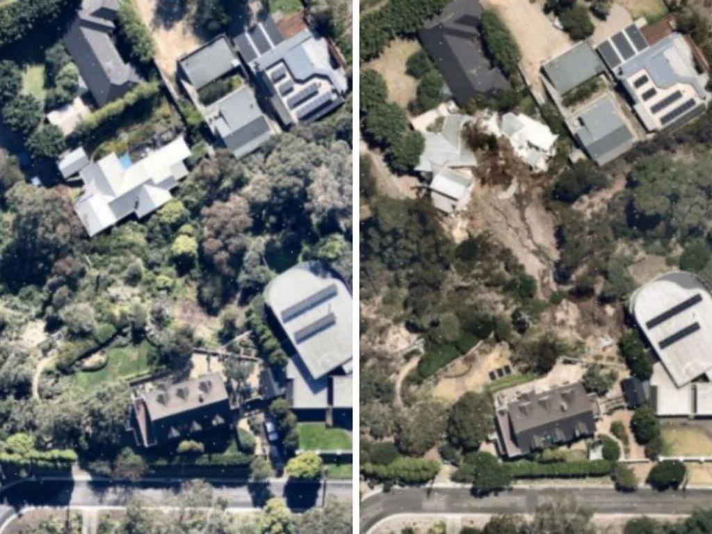 Before and after images of the January 14 McCrae landslide. Picture: Supplied