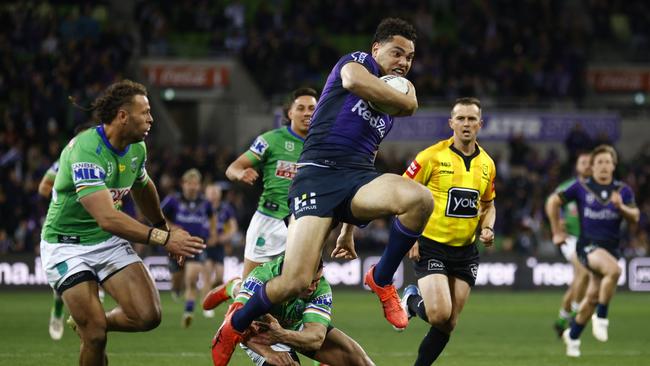 Xavier Coates scored three tries for the Storm. Picture: Daniel Pockett/Getty Images