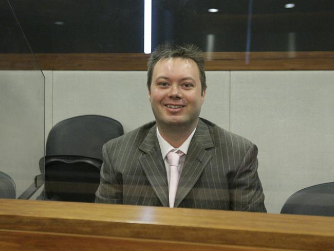 Underworld gangland organised crime figure Carl Williams in dock awaiting sentencing on murder charges at the County Court in Melbourne in May of 2007.